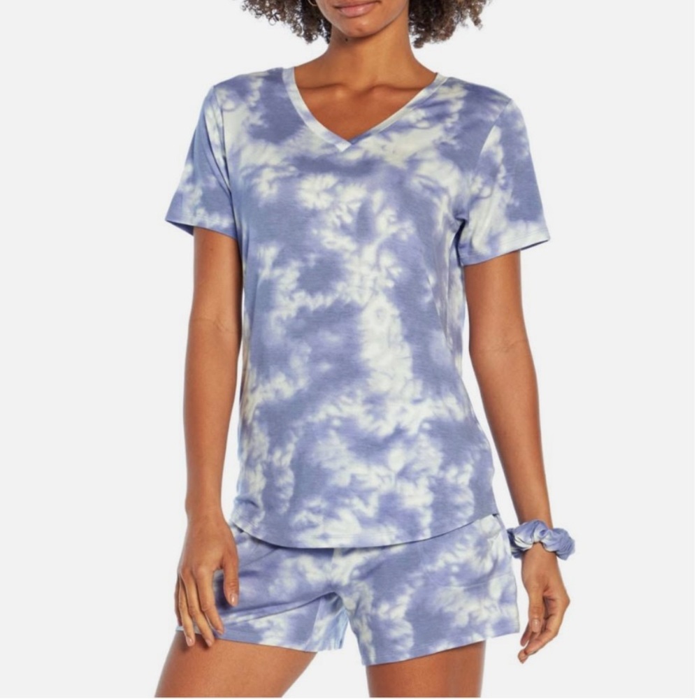 Wildfox Tie Dye Lounge Sleep Set Two Piece Short Sleeve Shorts Blue‎